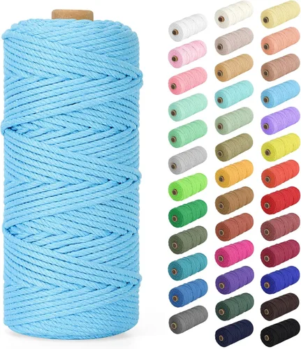 Vista 17 de Cuerda de macramé de 0.079 in x 220 yardas (656 pies), cuerda de algodón natural para colgar en la pared, ganchos de plantas, manualidades Verde