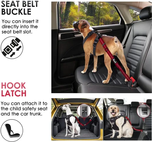 Vista 73 de SlowTon Cinturón de seguridad para perro, correa de cinturón de seguridad ajustable para perro, 2 en 1, cinturón de seguridad para perro