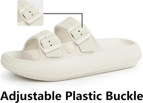 Vista 2 de Weweya - Pantuflas de almohada para mujeres y hombres - Toboganes de nube - Hebilla doble ajustable - Sandalias planas de EVA