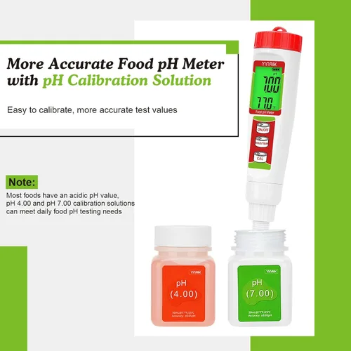Vista 4 de Medidor de pH digital para alimentos YINMIK Medidor de pH para fermentación de alimentos con kit de solución de calibración Tiras de prueba de pH
