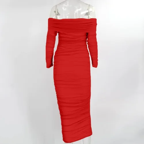 Vista 5 de Pofash Vestido para mujer sexy, entallado y con un hombro descubierto, longitud por debajo de la rodilla, de tul fruncido, para fiesta y cóctel