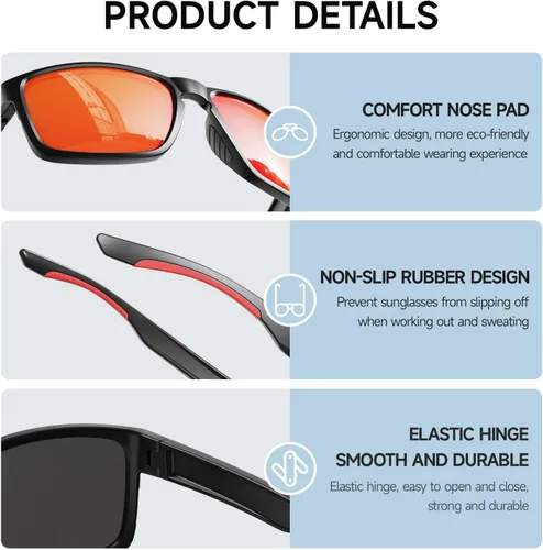 Vista 4 de Lentes de sol deportivos polarizados para hombres y mujeres, ideales para conducir, pescar, béisbol y correr, marco irrompible TR90