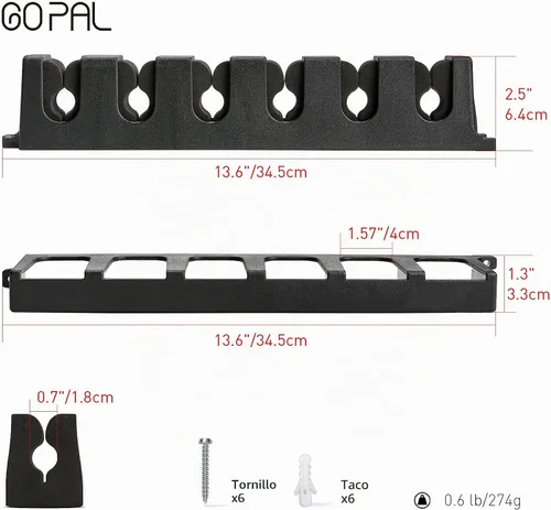Vista 7 de Go Pal Soporte para taco de piscina, soporte de pared para 6 tacos, ahorro