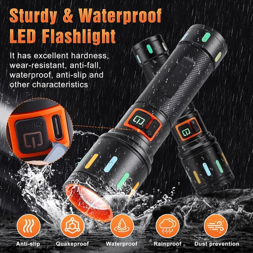 Vista 6 de Linterna táctica súper brillante, linternas LED, alta potencia, 2000 lúmenes con 3 modos de iluminación, luces de flash impermeables con zoom