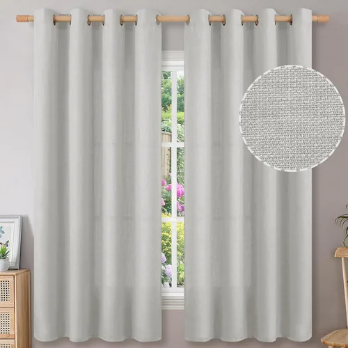 Vista 138 de BGment Cortinas de Lino Beige de 63 Pulgadas de Largo 2 Paneles - Tratamientos para Ventanas con Textura de Arpillera Filtrantes de Luz Cortinas
