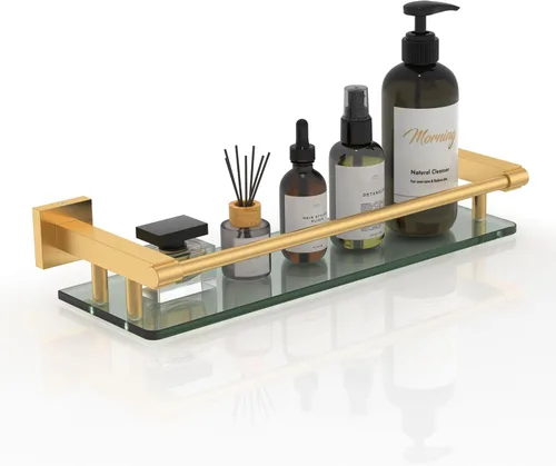 Vista 19 de Estante de vidrio para baño, estantes de baño de 20 pulgadas con toallero, estantes de vidrio templado con toallero de acero inoxidable para estante