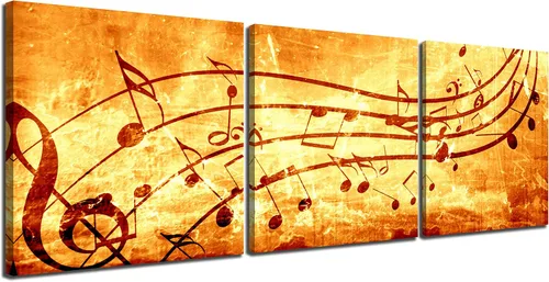 Vista 13 de 3 piezas de lienzo musical para pared, impresiones de notas musicales abstractas, coloridas ilustraciones de ondas sonoras, claves agudas