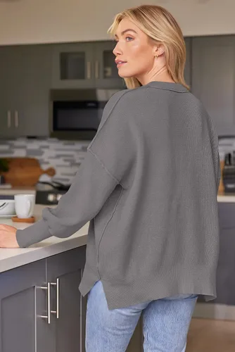 Vista 245 de Lillusory - Suéter extragrande con mangas de murciélago y cuello redondo para mujer, prenda moderna de otoño de tejido de punto sin botones