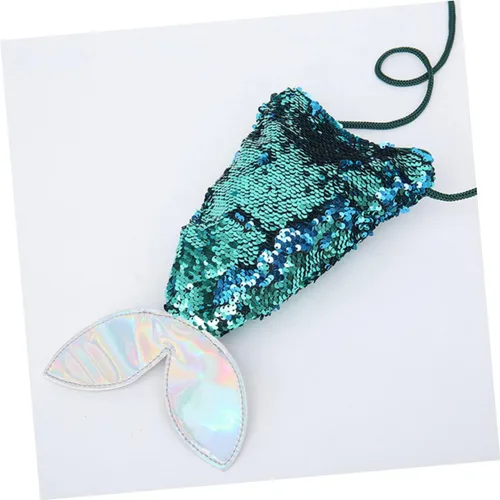 Vista 7 de o pescado portátil adorable bolsa chica azul diseño brillante cola hombro sirena niños monedero teléfono almacenamiento lentejuelas, Picture 1