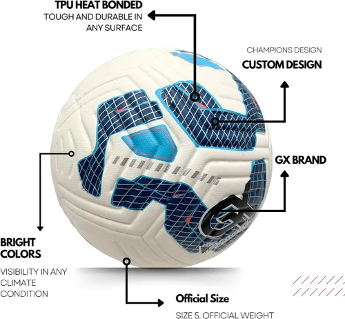 Vista 4 de GX Soccer Academy Tour+ Professional Soccer Ball, Size 5, Green and White Competition Ball