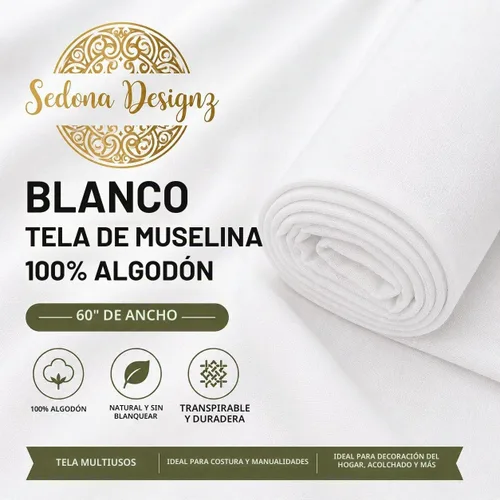 Vista 2 de Sedona Designz - Tela de muselina 100% algodón blanqueada, tela drapeada de 60 pulgadas de ancho por yarda (1 yarda)