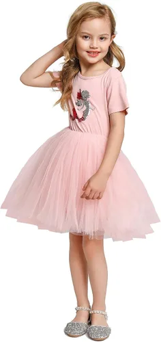 Vista 5 de YOFEEL Vestido de verano para niñas pequeñas de manga corta tutú longitud hasta la rodilla