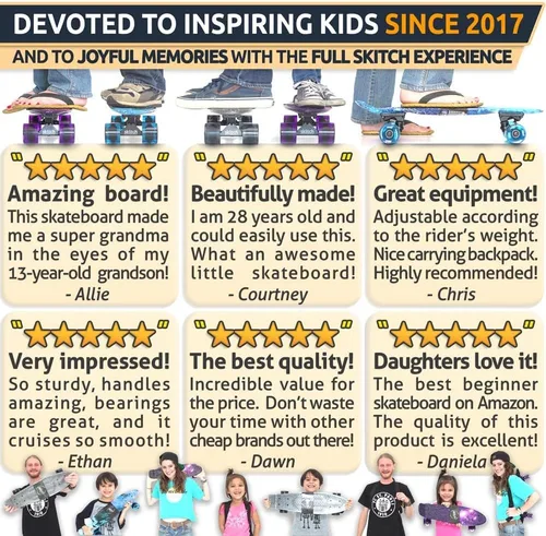 Vista 8 de SKITCH Patinetas para niños, adolescentes y adultos Juego de regalo de patineta premium para principiantes y profesionales, completo con tabla