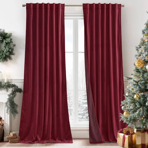 Vista 8 de RYB HOME Cortinas 100% opacas de terciopelo blanco para dormitorio, pestaña trasera y bolsillo para barra, aislamiento térmico, cortinas