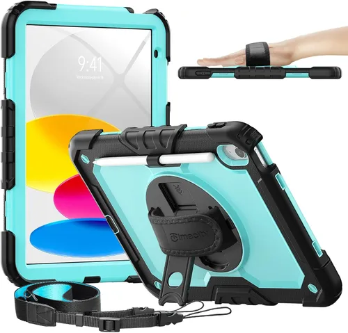 Vista 10 de Timecity - Funda para iPad de 9ª/8ª/7ª generación, de 10.2 pulgadas, funda protectora resistente con protector de pantalla, soporte giratorio Negro