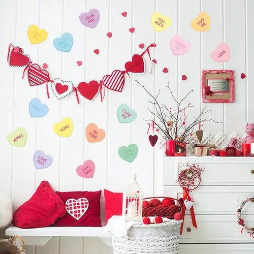 Vista 6 de 48 calcomanías de pared de color caramelo de corazón de conversación del día de San Valentín, calcomanías en forma de corazón, suministros