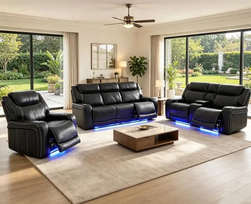 Vista 9 de Pon Living Luxurious Leather Reclining Sofa Set with LED for Living Room