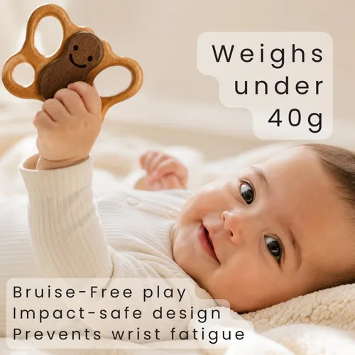 Vista 4 de Sonajero de madera para bebés de 0 a 6 y 6 a 12 meses, juguete natural Montessori, sonajero de sonido tranquilo para niños y niñas recién nacidos