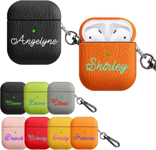 Vista 17 de Funda personalizada con nombre para AirPods Pro, añade tus propias iniciales personalizadas, monograma, funda de lujo de cuero vegano para Air Pods