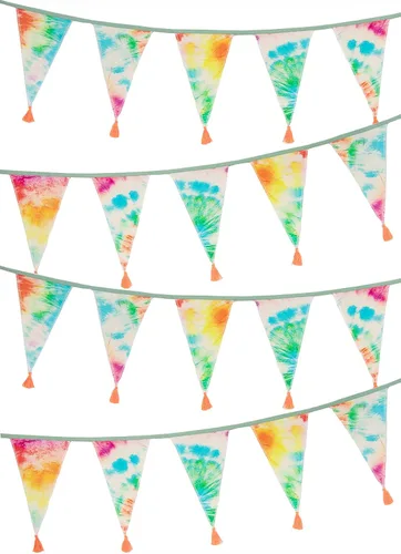 Vista 10 de Talking Tables Bandera de tela arcoíris con borlas – 10 pies Guirnalda de banderines de bandera triangular, 100% algodón, para niños, niñas
