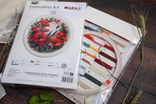 Vista 3 de Luca-S Kit de punto de cruz con aro - Composición con amapolas, BC209, kit de punto de cruz para adultos, kit de embroydery embroidery by Marussia