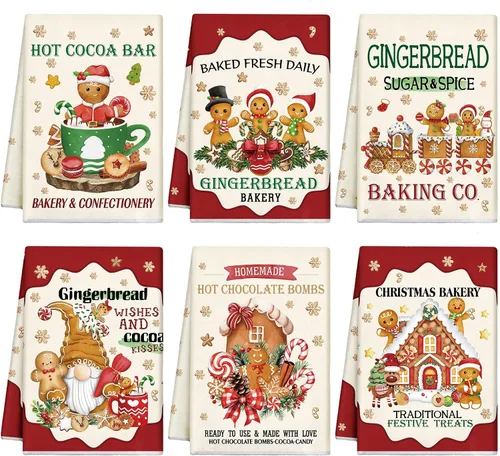 Vista 22 de Hosuly 6 Piezas Toallas de Cocina Navideñas Afroamericanas Paños de Platos de Santa Negro Toallas de Mano Navideñas Negras y Rojas Santa Ángel Acebo