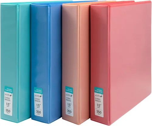 Vista 16 de Yoobi Carpeta azul de 3 anillas, carpeta de 1 pulgada con anillos redondos en D y 2 bolsillos, organizador duradero, sin PVC con capacidad de 275