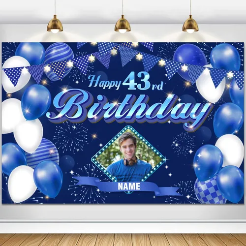 Vista 92 de Dicodes Fondo de decoración de feliz cumpleaños número 100 color azul marino personalizado, cartel con purpurina, pancarta, suministros