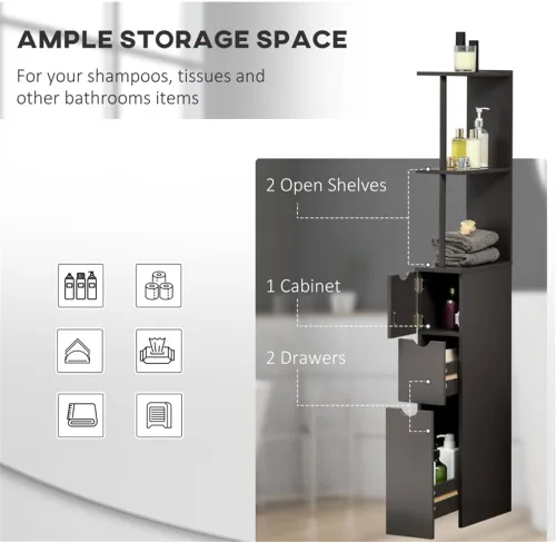 Vista 6 de Tall Slim Home - Armario de almacenamiento independiente para baño, gabinete alto y estrecho independiente con estantes ajustables para baño