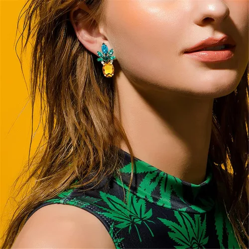 Vista 3 de Holylove - Aretes de piña para mujeres, adolescentes y niñas, 1 par, Vidrio