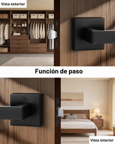 Vista 5 de Probrico Palanca de Paso Interior Negro Mate, Manija de Puerta de Pasillo y Armario sin Llave de Servicio Pesado, Herrajes de Interior Resistentes