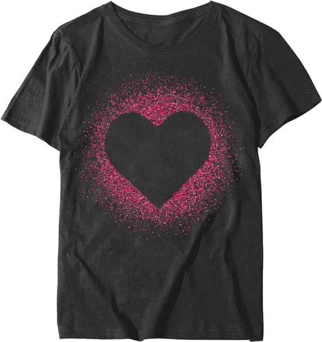 Vista 31 de Camisetas de manga corta con estampado de corazón para mujer, camisetas de ajuste regular, linda y divertida, ropa de regalo 2023