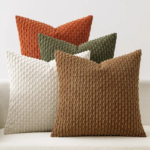 Vista 12 de MIULEE - Juego de 4 fundas de almohada suaves para sofá, decorativas, estilo bohemio, con rayas, fundas de almohada de corduroy, decoración rústica