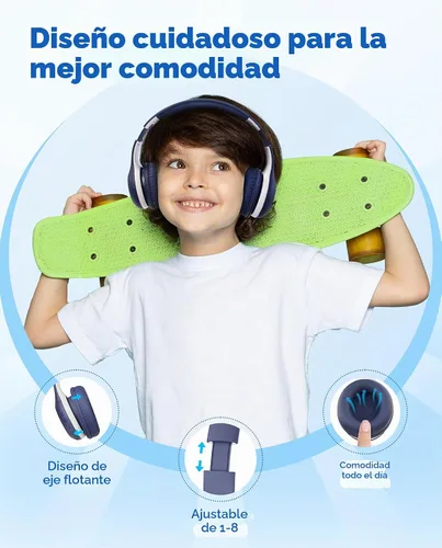 Vista 5 de EarFun K2 - Auriculares Bluetooth para niños, con volumen limitado, tiempo de reproducción de 40 horas, micrófono integrado, sonido estéreo