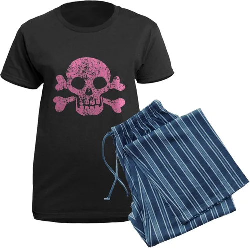 Vista 5 de CafePress Worn Pink Skull And Crossbones - Pijama oscuro para mujer