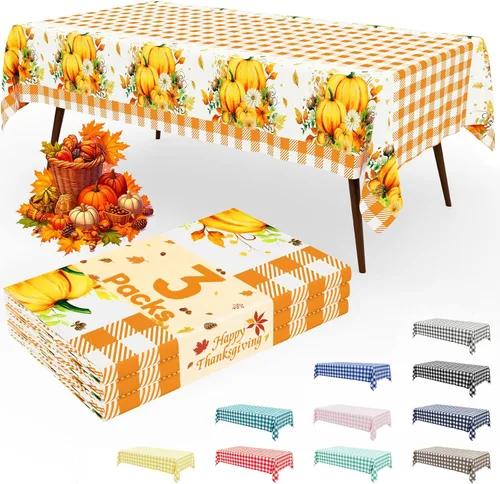 Vista 15 de Smiry Paquete de 3 Manteles Desechables de Cuadros Gingham Color Caqui - 54" x 72" Mantel de Plástico de Servicio Pesado, Cubiertas de Mesa