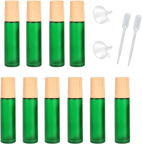 Vista 11 de 10 botellas de aceites esenciales de vidrio esmerilado, botellas de rodillo de masaje recargables de 0.3 onzas líquidas, botellas de perfume