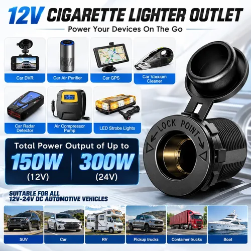 Vista 5 de Nilight Panel de enchufe de cargador de encendido y apagado 4 en 1, cargador USB dual, toma de corriente, voltímetro LED, encendedor de cigarrillos