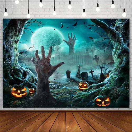 Vista 8 de SENDY Telón de fondo de fotografía de Halloween de 7 x 5 pies, suministros de decoración para fiestas de Halloween, noche de niños, luna llena