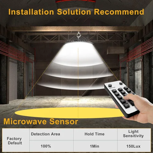 Vista 5 de Luces LED inteligentes de 200 W con controlador inteligente que admiten modo normal y modo de sensor de movimiento (ahorro de energía), luces UFO