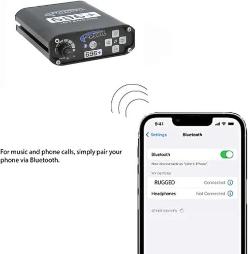 Vista 2 de Rugged Radios Intercomunicador de comunicaciones activadas por voz para automóvil RRP696 Plus con soporte de montaje y hardware, con Bluetooth