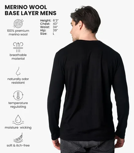 Vista 28 de Camisas 100% de lana merino para hombre - Camisa térmica de manga larga .190 Azul oscuro