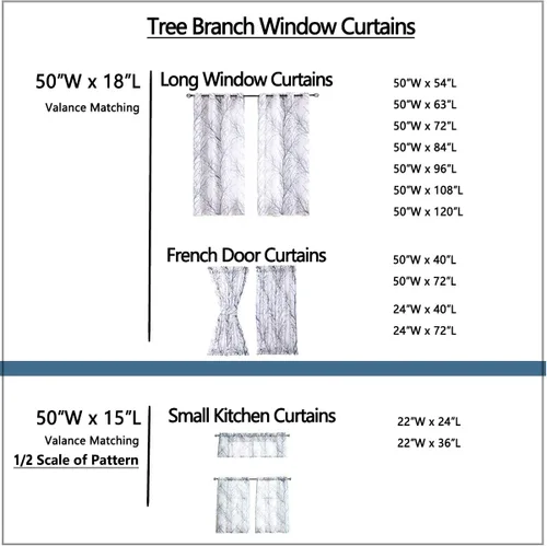 Vista 5 de FMFUNCTEX Cortinas de cenefa de ventana con estampado de ramas de árbol negro, cenefa corta semitransparente blanca para cocina, baño, bolsillo