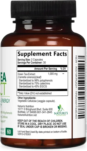 Vista 9 de Extracto de té verde 98% EGCG estandarizado – 3 veces de fuerza para energía natural – Auxiliar cardíaco con polifenoles – cafeína suave, fabricado