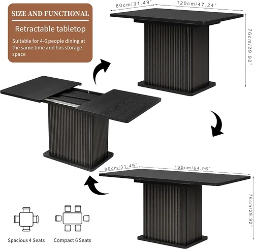 Vista 2 de Mesa de comedor extensible para cocina de 4-6, 47-65 pulgadas, mesa de comedor rectangular con 2 puertas, gran almacenamiento, muebles modernos