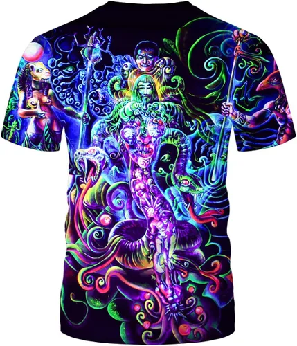 Vista 2 de Hisayhe Unisex 3D Psychedelic Art T-Shirt Novelty Trippy Abstract Monster Casual Tee