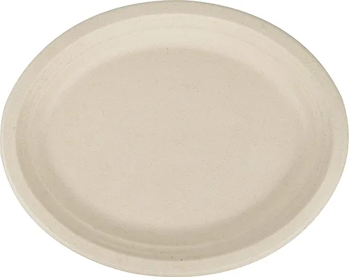 Vista 2 de Platos de papel desechables 100 % compostables a granel [12.5 pulgadas ovaladas paquete de 50], platos de bambú, ecológicos, biodegradables