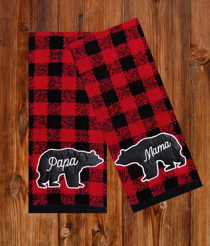 Vista 6 de St Nick Holiday Buffalo - Toallas de mano rústicas a cuadros estilo granja oso mamá papá