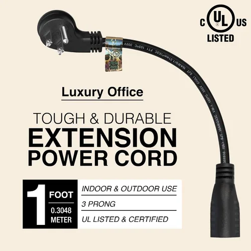 Vista 2 de Cable de extensión corto de 1 pie y 12 pulgadas, 16 AWG de 3 clavijas macho a hembra, cable de extensión corto para interiores y exteriores, cable