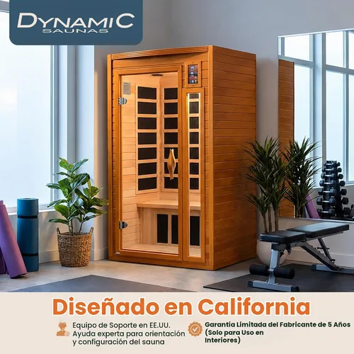Vista 2 de DYNAMIC SAUNAS Barcelona - Sauna de infrarrojos lejanos de baja EMF para 1 a 2 personas con terapia de luz roja y altavoces Bluetooth Sauna